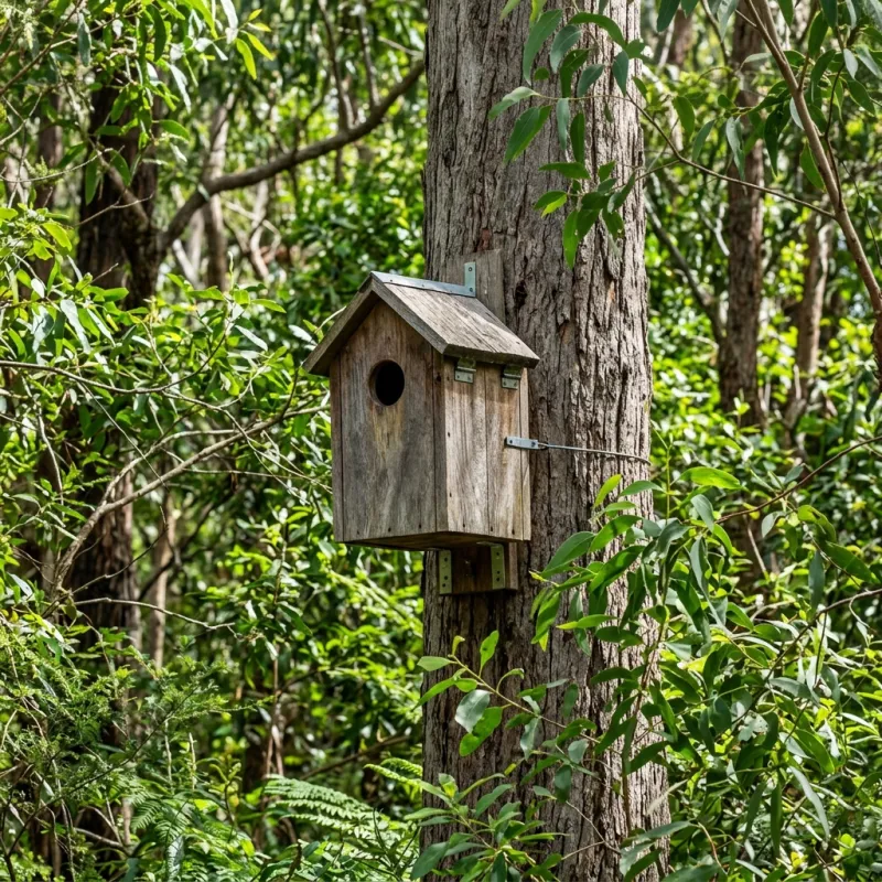Animal nesting box installed as a humane alternative to a Brunswick roof cavity