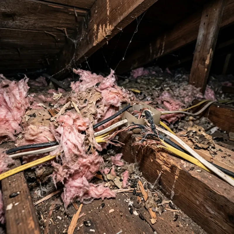 Contaminated ceiling insulation being assessed in a Brunswick roof space