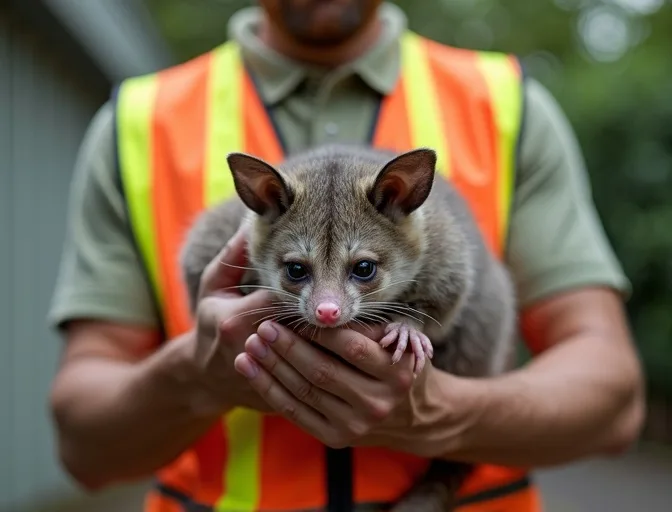 Animal handler safely recovering a deceased possum in Brunswick
